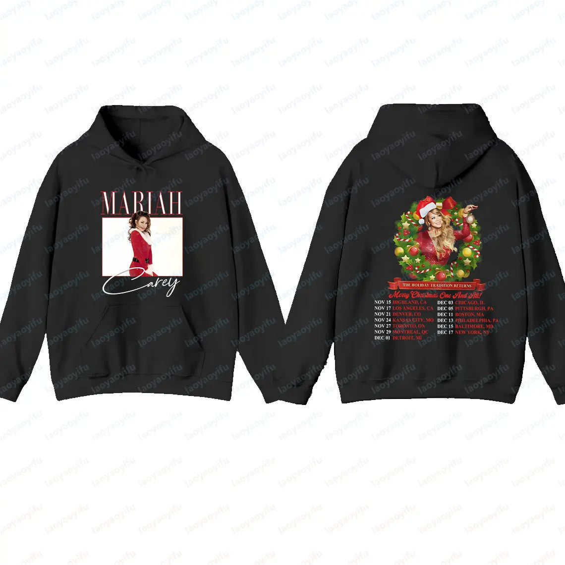 Mariah Carey Hoodie Merry Christmas Graphic Oversized Top