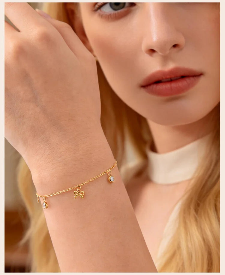 Bow Bracelet 18K Gold Plated Stainless Steel Ribbon Jewelry