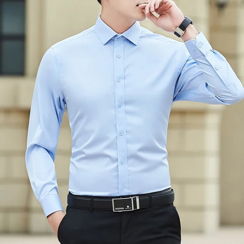 Men Long Sleeve Shirt Plus Size Business Casual White Shirt