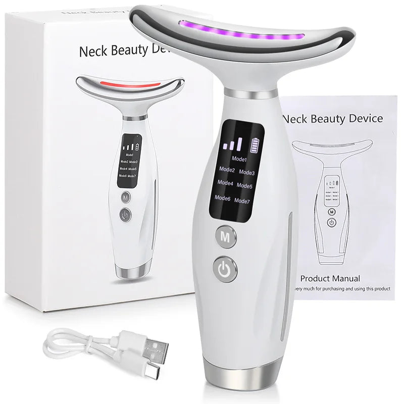 Facial Neck Massager 7 Color Vibrating EMS Micro-current Neck Face Beauty Device for Enhanced Face Neck and Shoulder Care