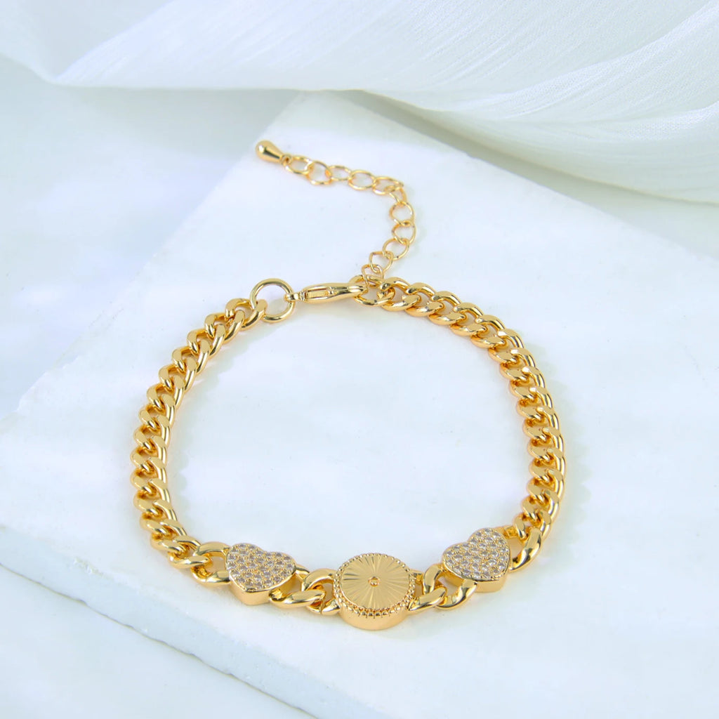 Dubai Fashion Bracelet 21K Gold Plated Zirconia Cuban Chain