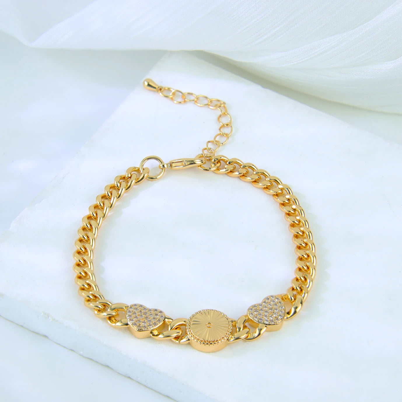 Dubai Fashion Bracelet 21K Gold Plated Zirconia Cuban Chain
