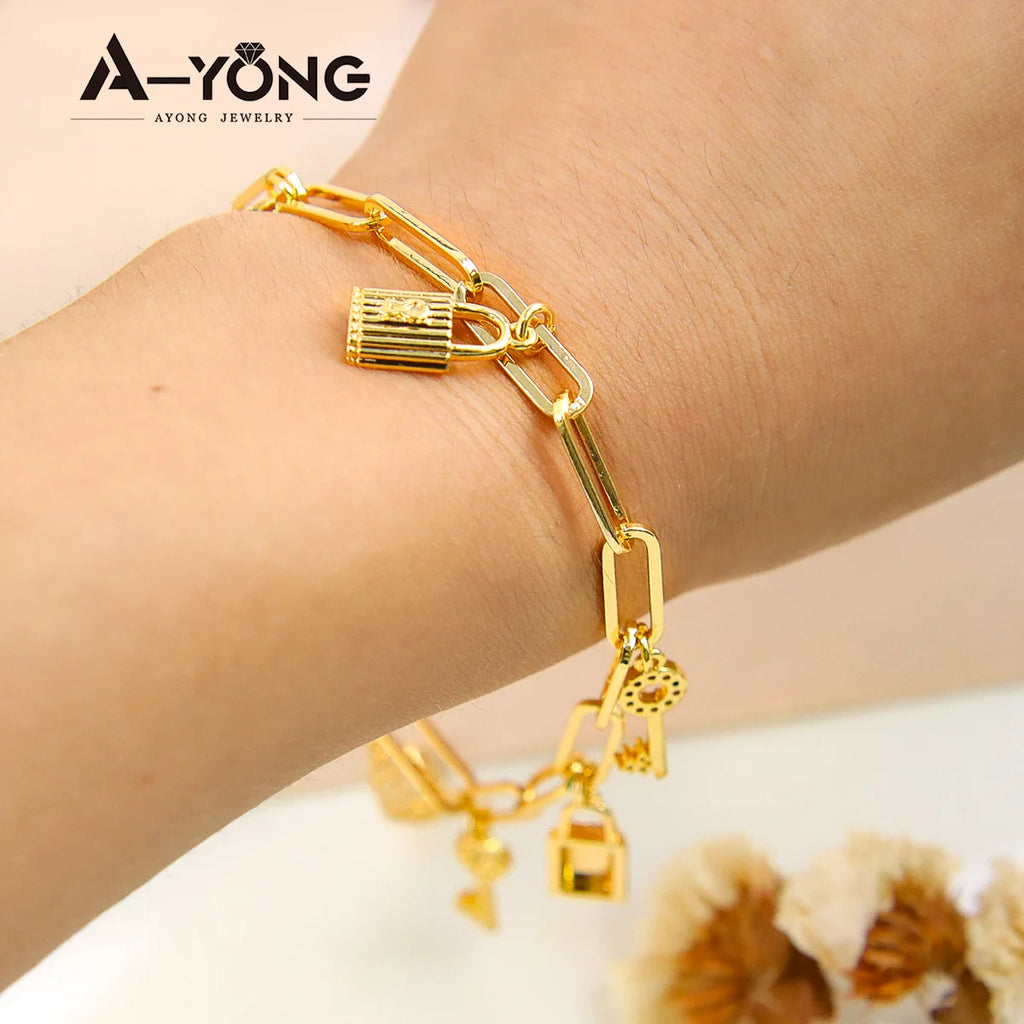 Dubai Fashion Bracelet 21K Gold Plated Hand Link Chain