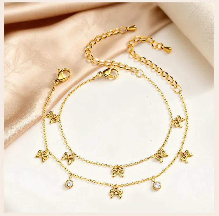 Bow Bracelet 18K Gold Plated Stainless Steel Ribbon Jewelry