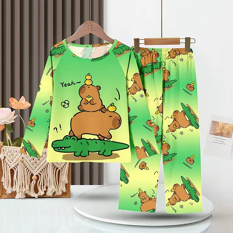 Kids Cartoon Pajama Set Capibara Long Sleeve Sleepwear