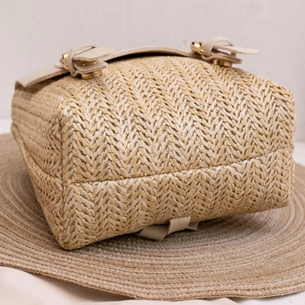 Women Backpack Woven Stitching Shoulder Bag for Daily Use