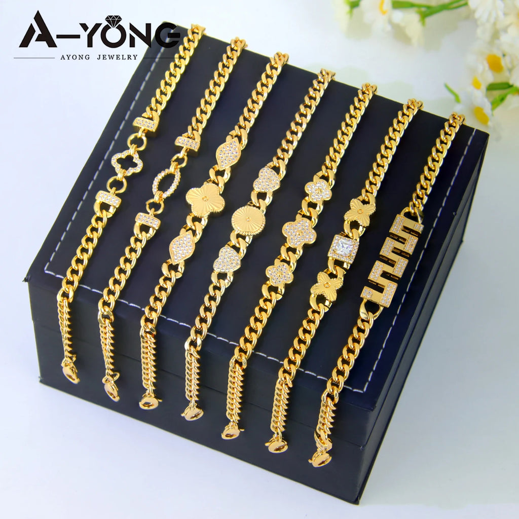 Dubai Fashion Bracelet 21K Gold Plated Zirconia Cuban Chain