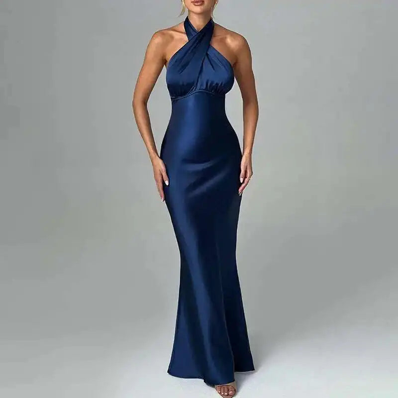 Bodycon Maxi Dress Halter Backless Party Dress for Women