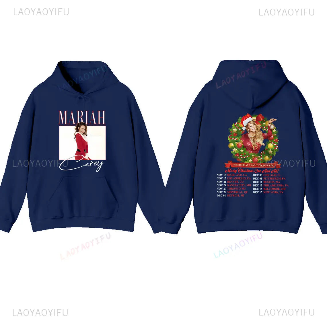 Mariah Carey Hoodie Merry Christmas Graphic Oversized Top