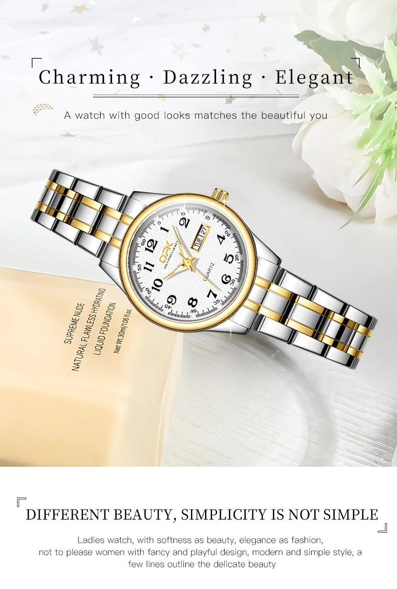 Women Quartz Watch Waterproof Classic Stainless Steel Watch