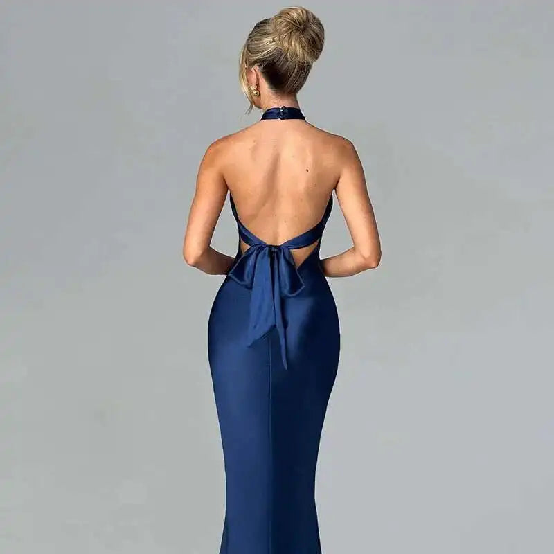Bodycon Maxi Dress Halter Backless Party Dress for Women