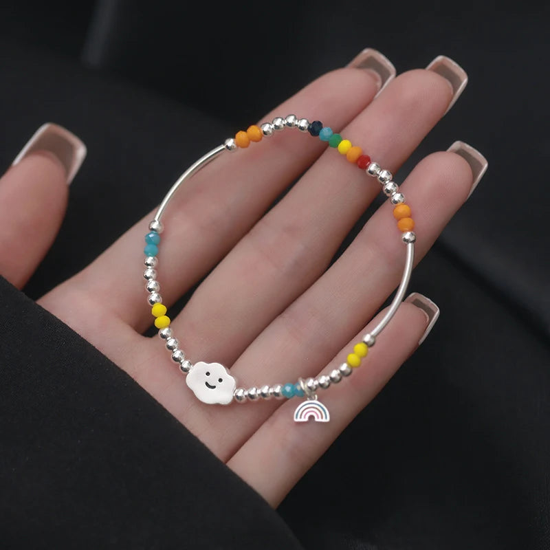 Sterling Silver Bracelet with Colorful Handmade Beads