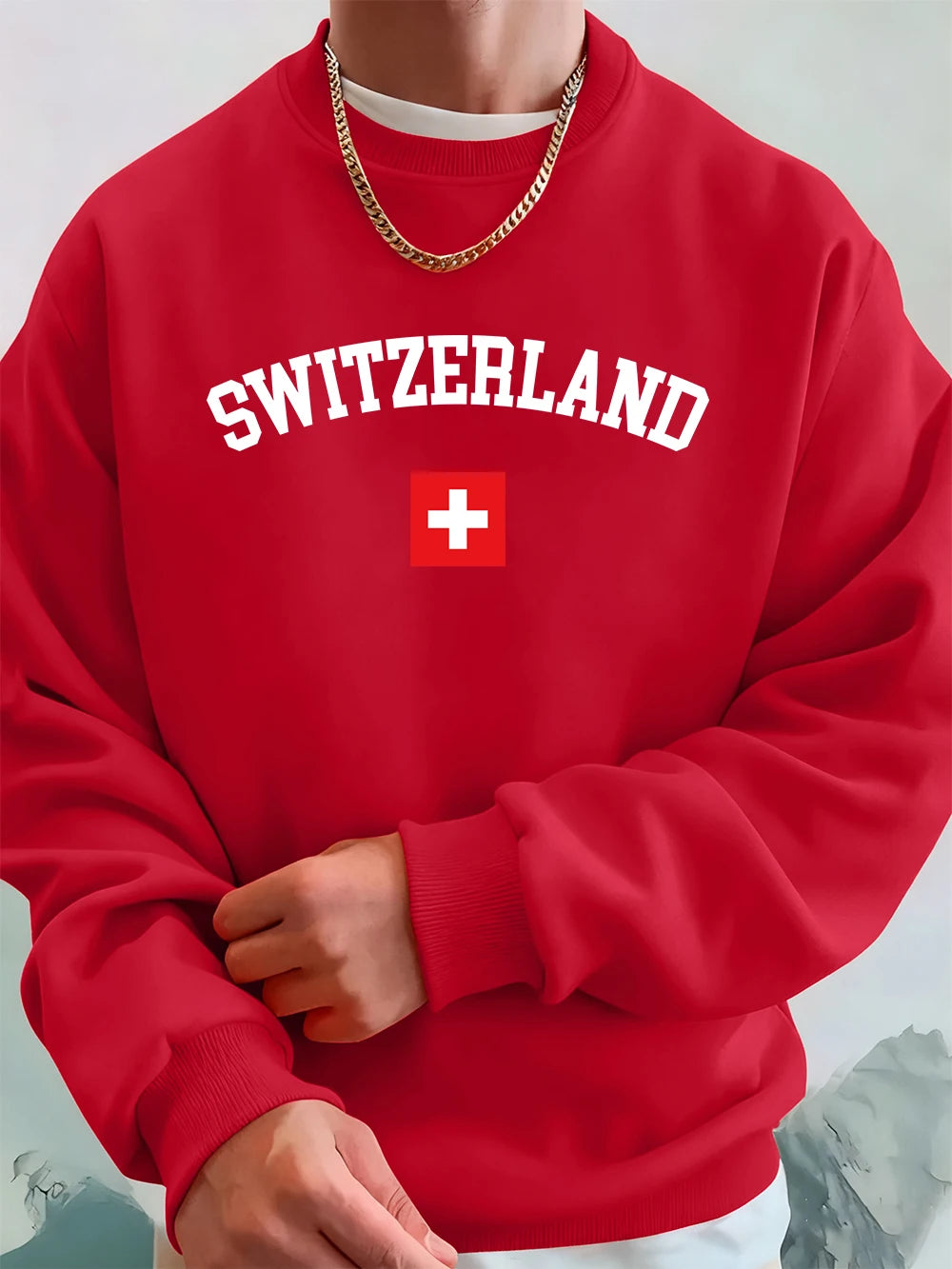 Switzerland Flag Hoodie Oversized Fleece Men’s Sweatshirt