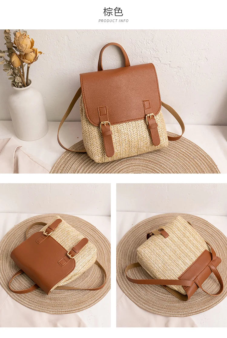 Women Backpack Woven Stitching Shoulder Bag for Daily Use