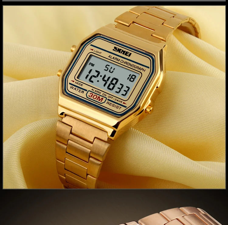 Sport Digital Wristwatch for Men Stainless Steel Waterproof Watch