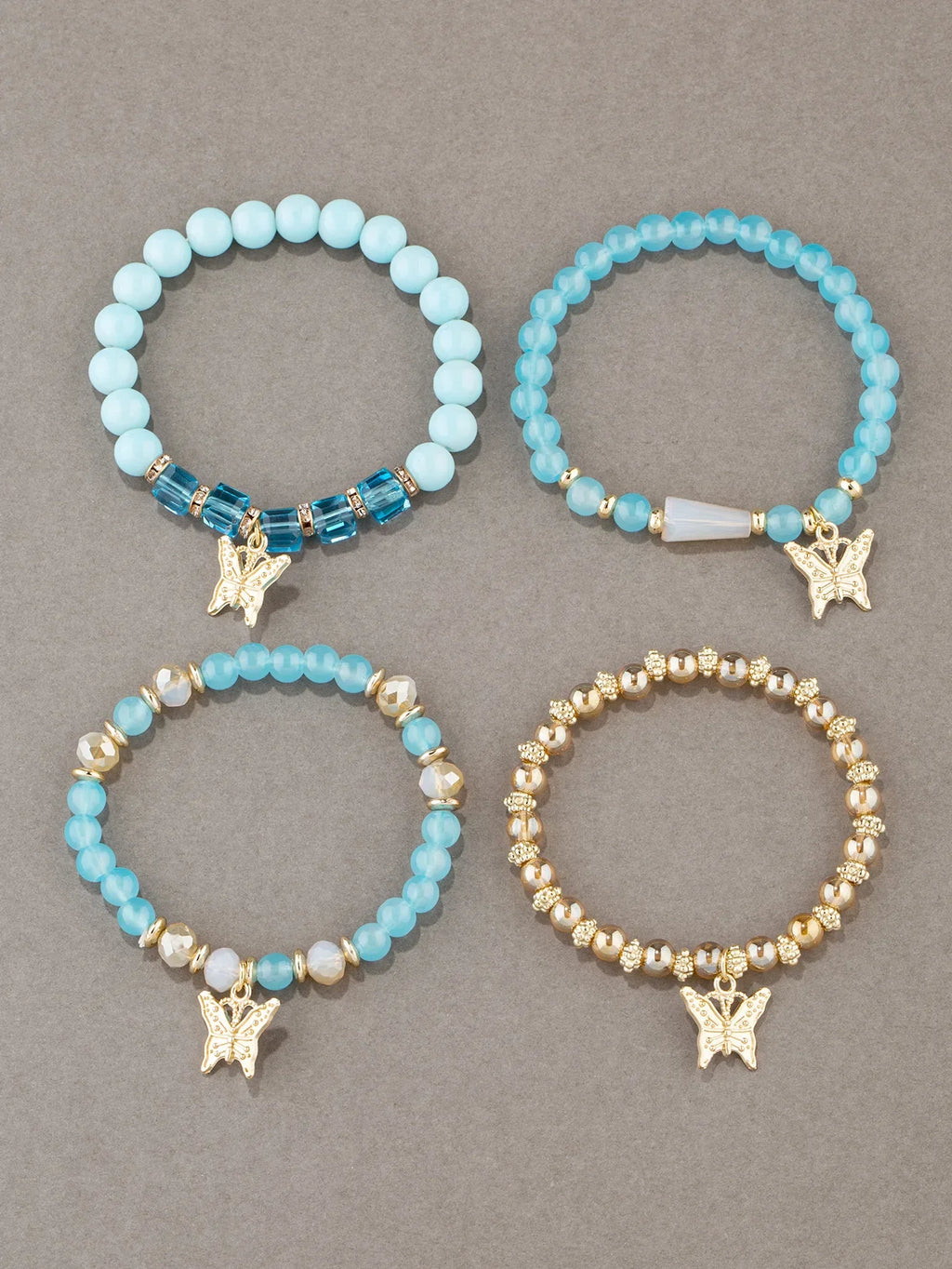 Butterfly Beaded Bracelet Set 4Pcs Pink Acrylic Beads for Women