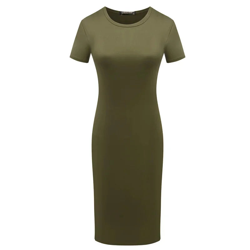 Bodycon Sheath Dress Shiny Short Sleeve Summer Dress