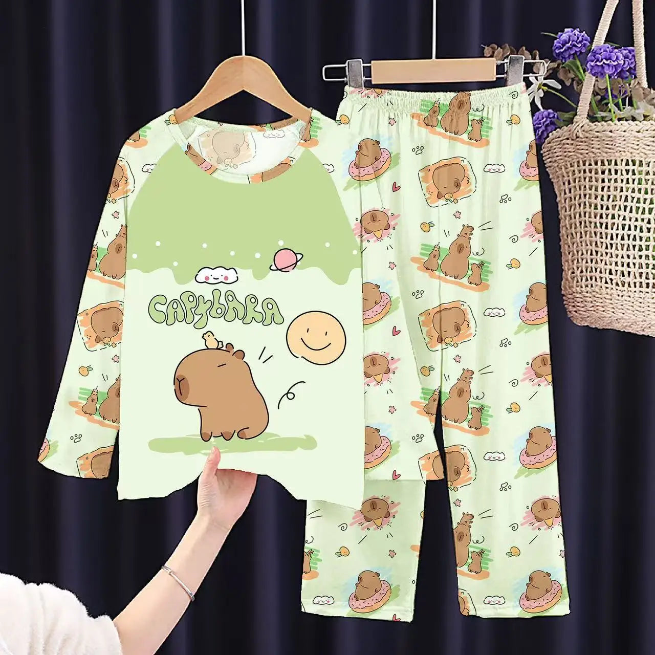 Kids Cartoon Pajama Set Capibara Long Sleeve Sleepwear