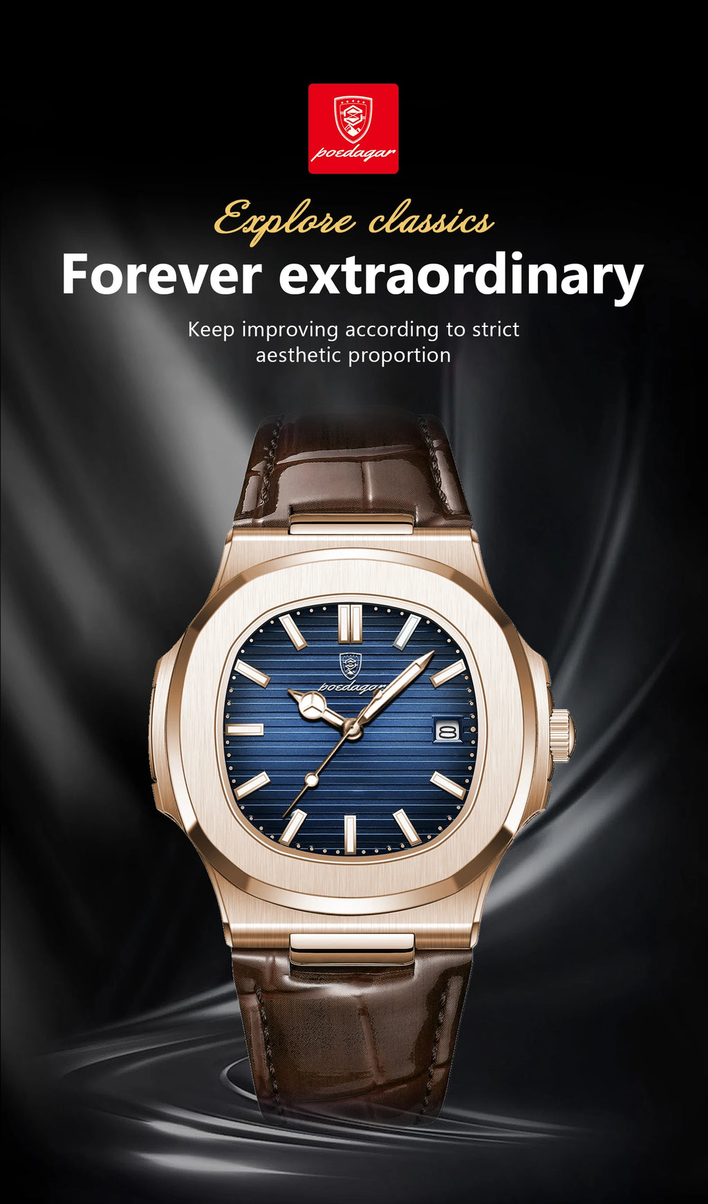 Men Leather Watch Square Waterproof Luminous Quartz Watch