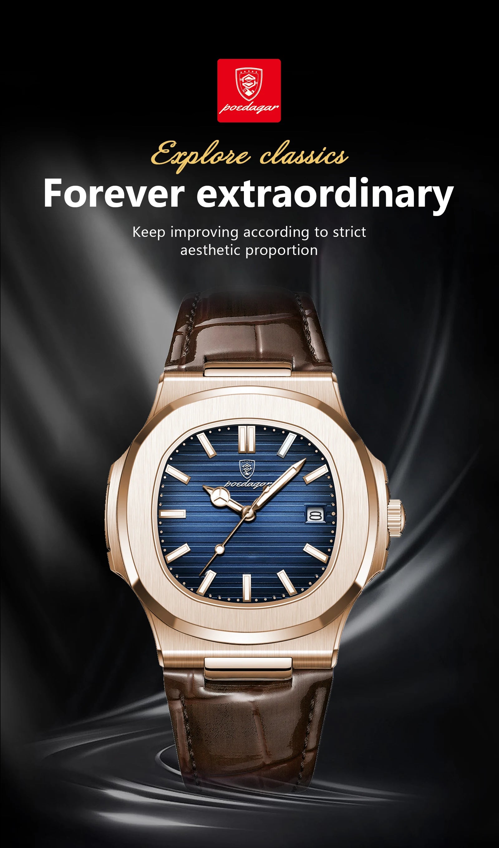 Men Leather Watch Square Waterproof Luminous Quartz Watch