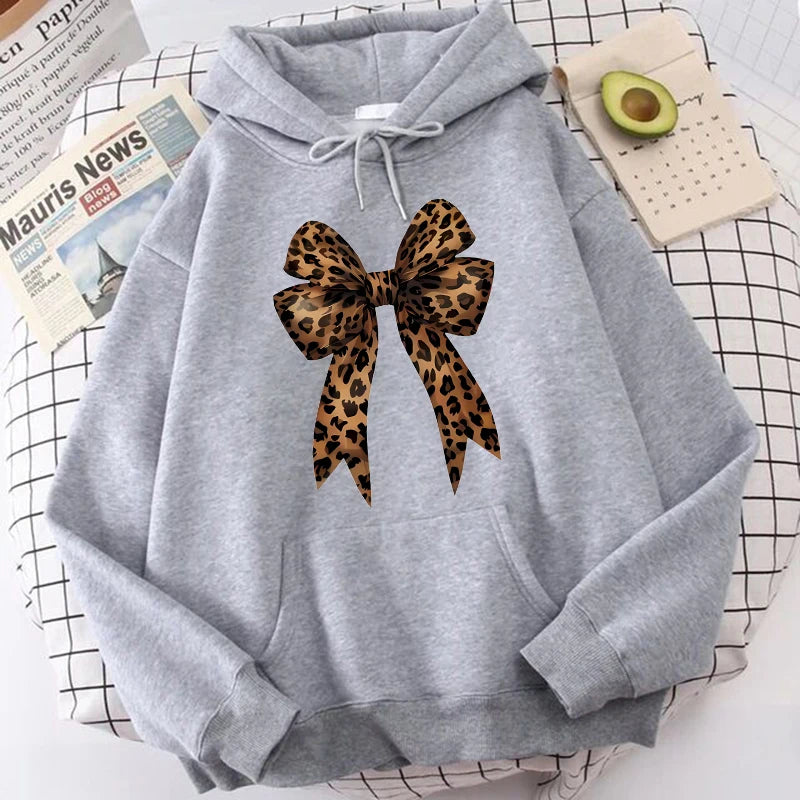 Leopard Print Hoodie Bow Heart Love Graphic Pullover
