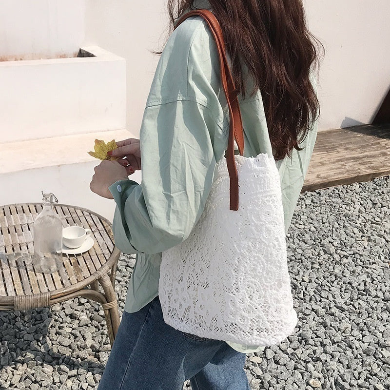Womens Shoulder Bag Leather Canvas Top-Handle Crossbody Bag