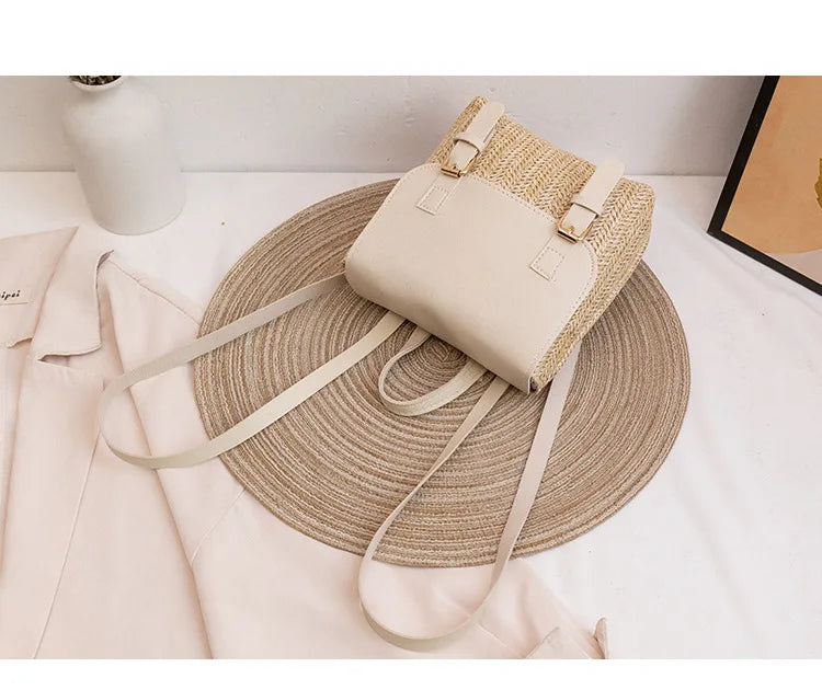 Women Backpack Woven Stitching Shoulder Bag for Daily Use