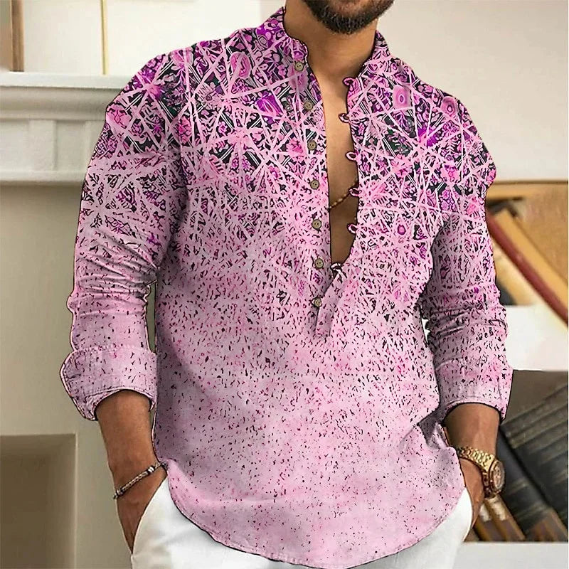 Men Linen Shirt Button Cardigan Retro Slim Fit Top