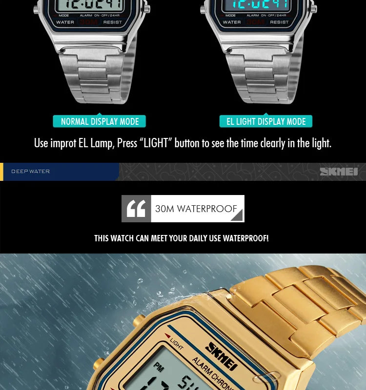Sport Digital Wristwatch for Men Stainless Steel Waterproof Watch