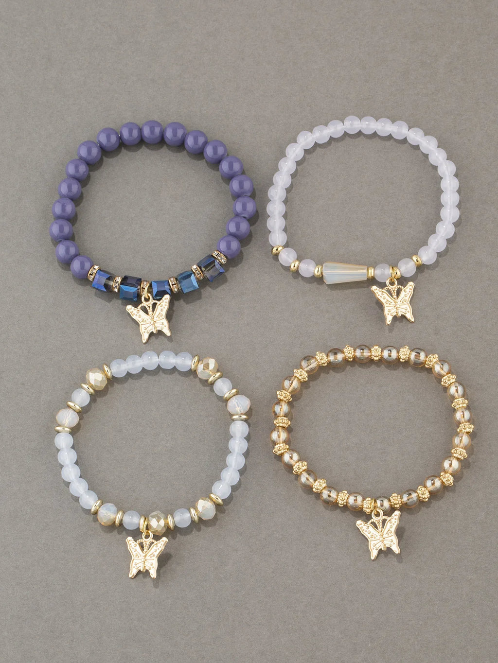 Butterfly Beaded Bracelet Set 4Pcs Pink Acrylic Beads for Women