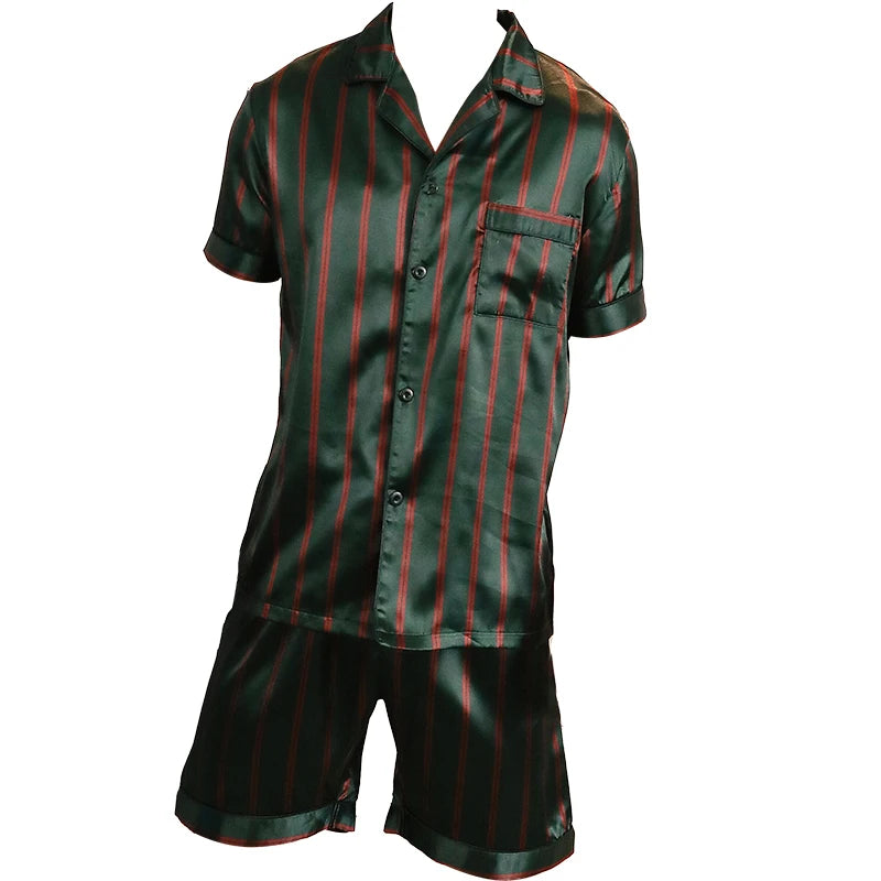 Men Pajama Set Two Piece Striped Short Sleeve Sleepwear