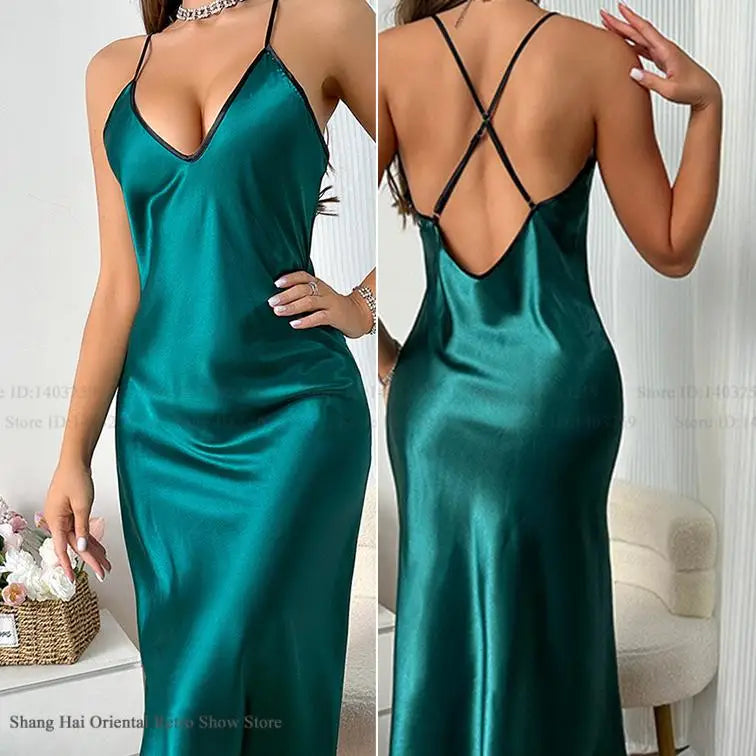 Satin Nightdress Backless Long Chemise Sleepwear