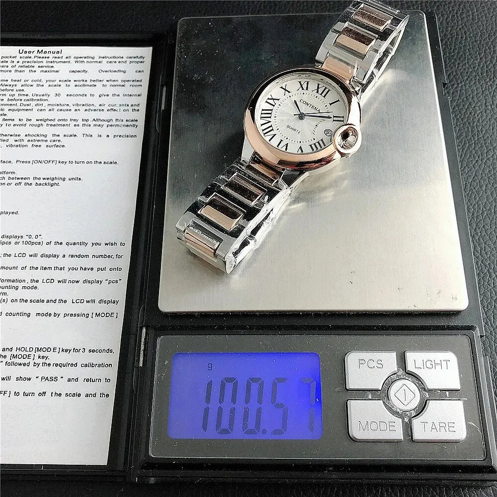 Luxury Quartz Watch Stainless Steel Blue Balloon Date Watch