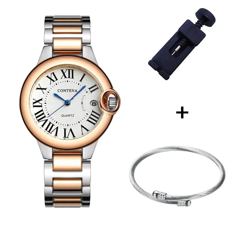 Luxury Quartz Watch Stainless Steel Blue Balloon Date Watch