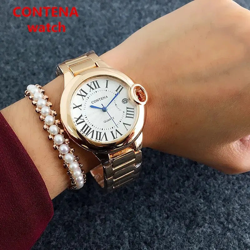 Luxury Quartz Watch Stainless Steel Blue Balloon Date Watch