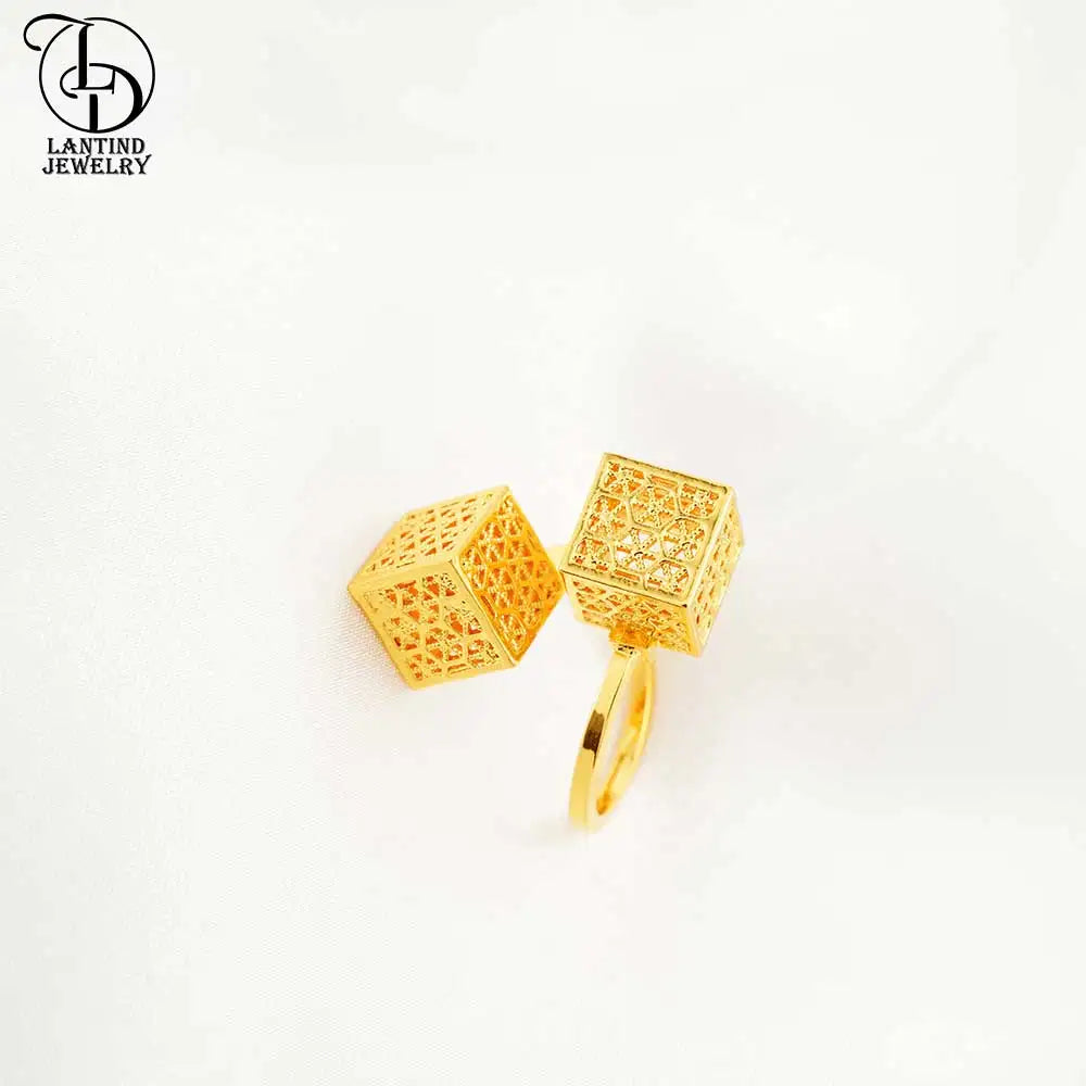 Gold-Plated Bracelet Set with Square Bracelet and Ring Jewelry