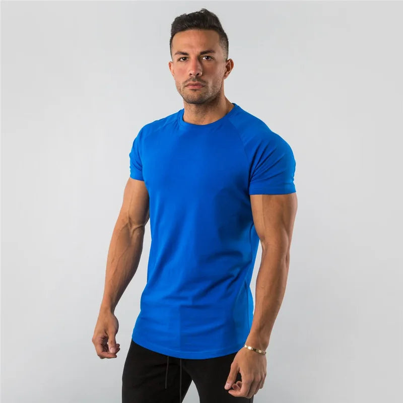 Men Fitness T-Shirt Short Sleeve Cotton Gym Tee