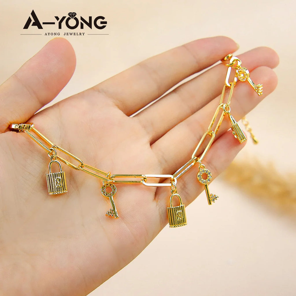 Dubai Fashion Bracelet 21K Gold Plated Hand Link Chain