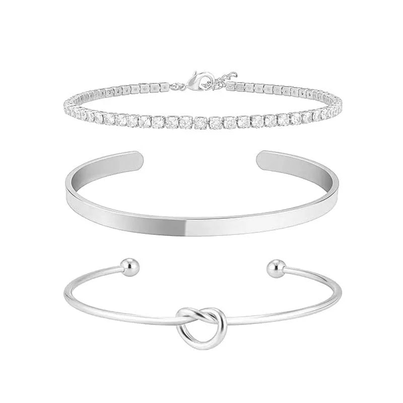 Gold Plated Bracelets 3pcs Stainless Steel Zircon Bangles