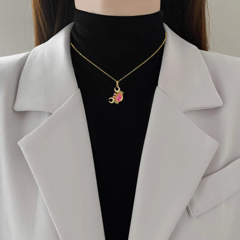Crab Pendant Necklace 316L Stainless Steel Colorful Chain