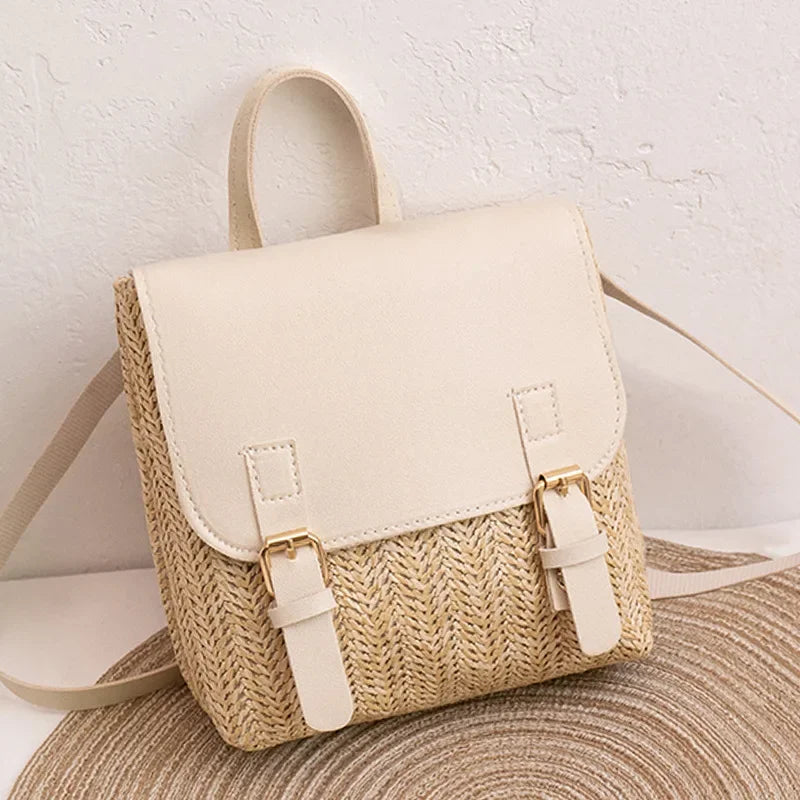 Women Backpack Woven Stitching Shoulder Bag for Daily Use