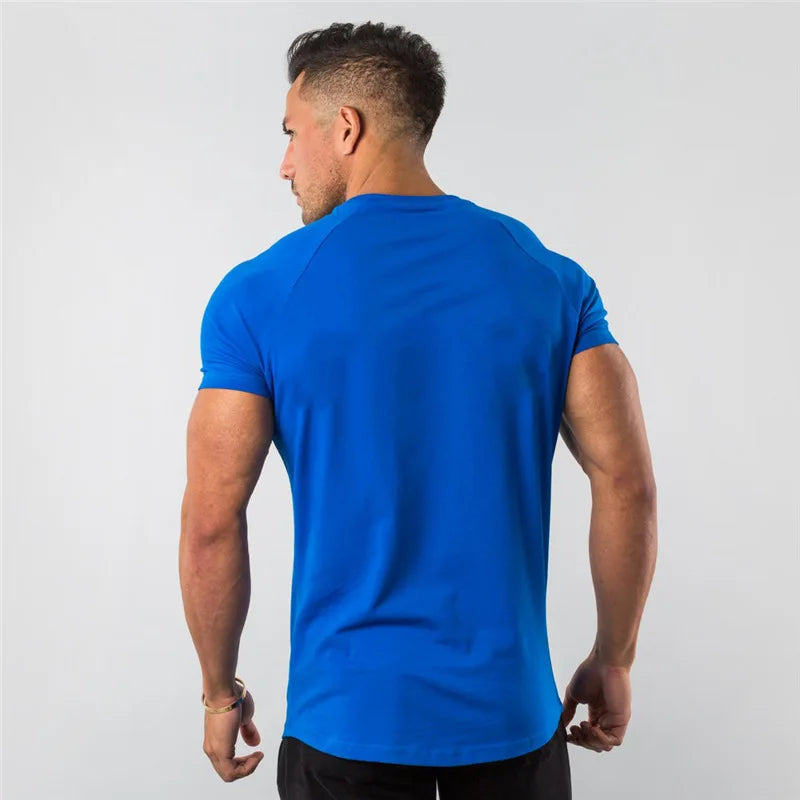 Men Fitness T-Shirt Short Sleeve Cotton Gym Tee