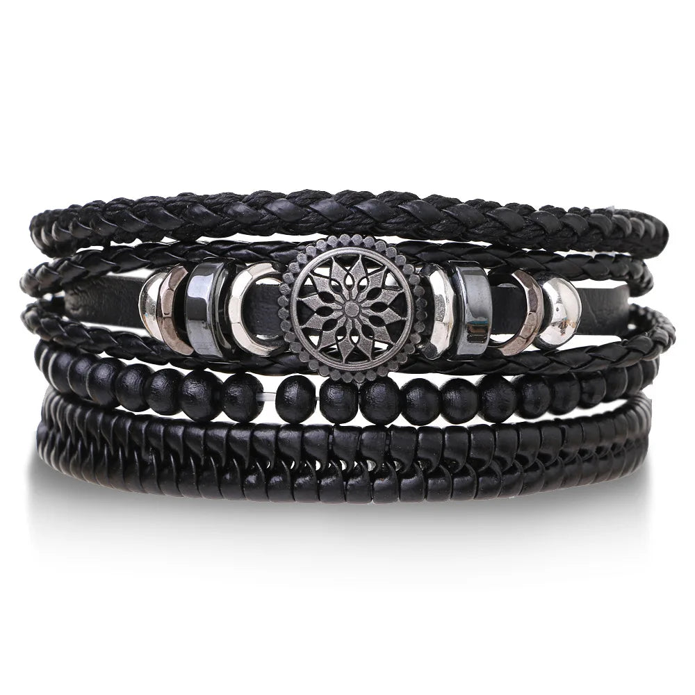 Leather Bracelets for Men 4Pcs Braided Wrap Wristband Set