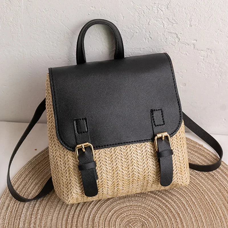 Women Backpack Woven Stitching Shoulder Bag for Daily Use