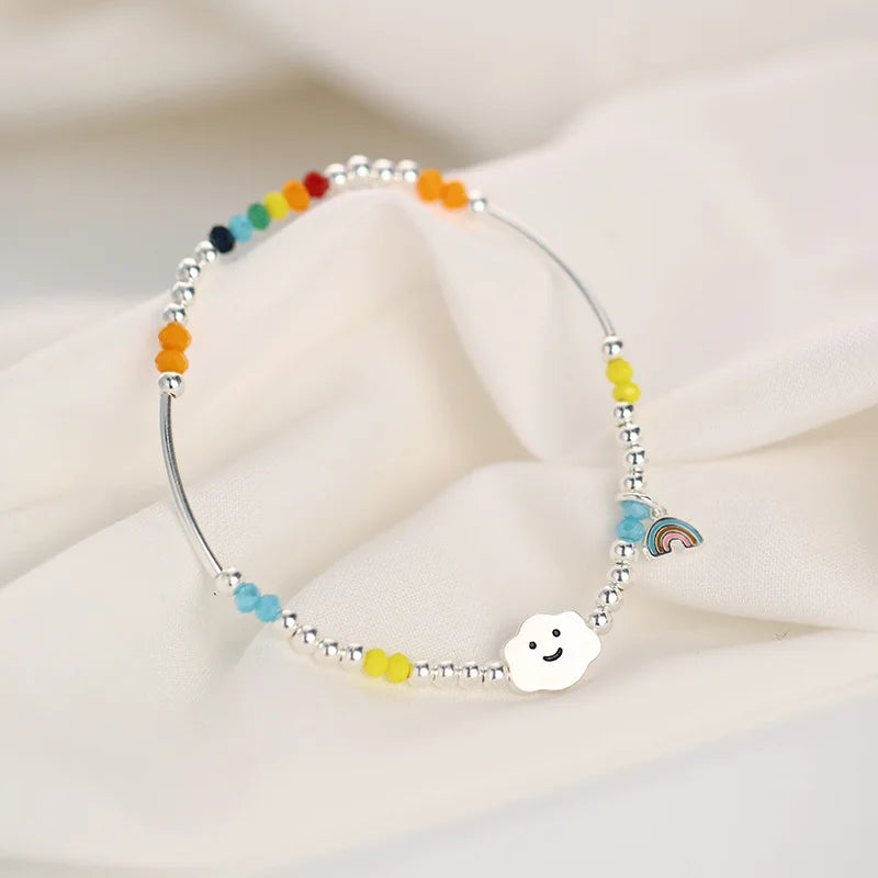Sterling Silver Bracelet with Colorful Handmade Beads