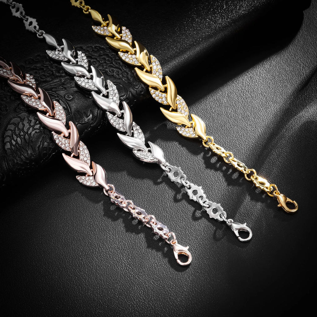 Luxury Braided Leaf Bracelet with Crystal Charm for Women
