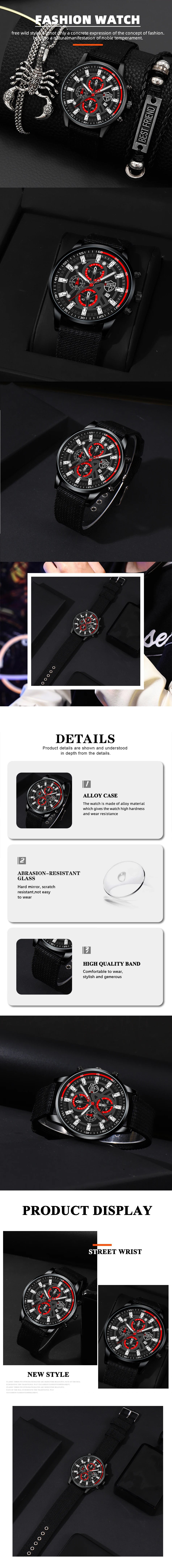 Mens Watch Set 3PCS Quartz Watch Necklace and Bracelet