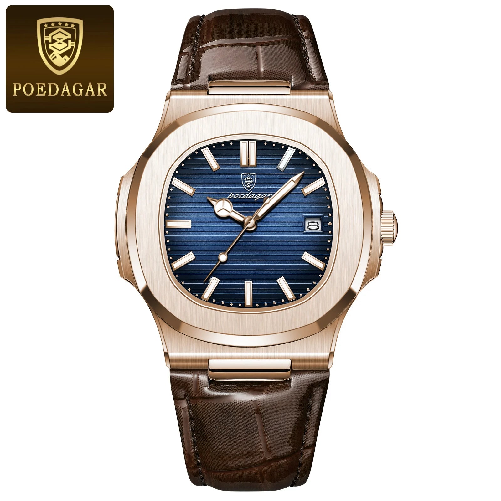Men Leather Watch Square Waterproof Luminous Quartz Watch