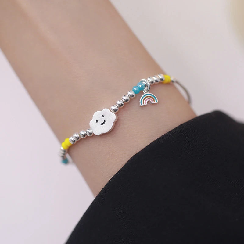 Sterling Silver Bracelet with Colorful Handmade Beads