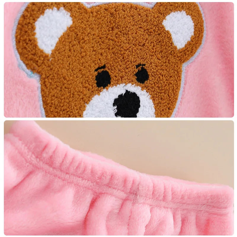Kids Flannel Pajamas 2Pcs Warm Coral Fleece Sleepwear
